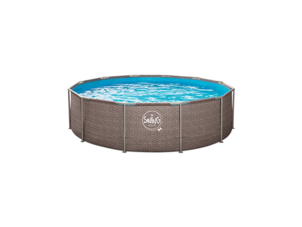 Piscine hors sol tubulaire 305x76 cm effet rotin acier galvanisé