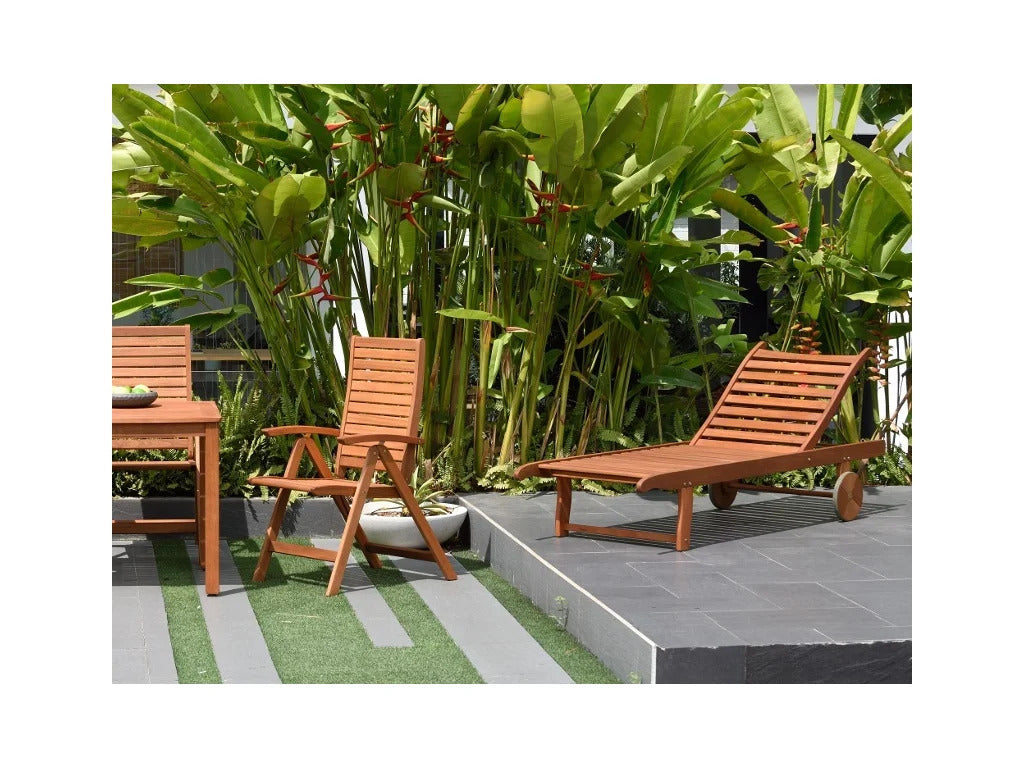 Bain de soleil ORLANDO en bois d'eucalyptus avec roulettes inclinable