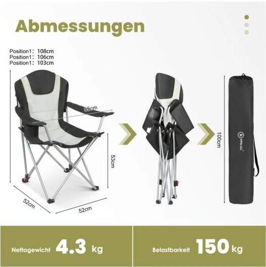 Chaise Camping Pliante Inclinable 150 kg Dossier Réglable