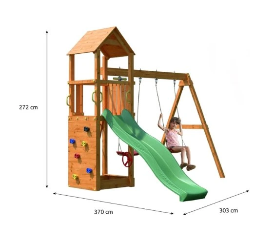 Aire de jeux extérieure enfants toboggan balançoires PLAY 006 jardin