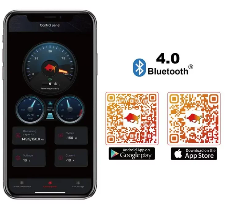 Batterie au lithium LiFePO4 12 V 180 Ah avec BMS et Bluetooth