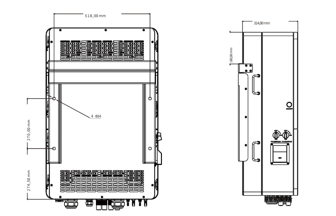 Onduleur hybride triphasé Deye 80 kW haute tension avec 6 MPPT