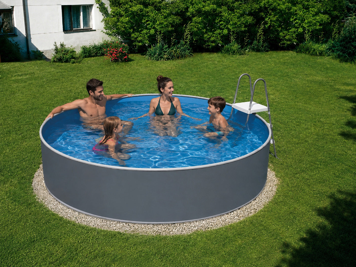 Piscine hors sol Azuro 3,55 m grise avec filtre et Échelle