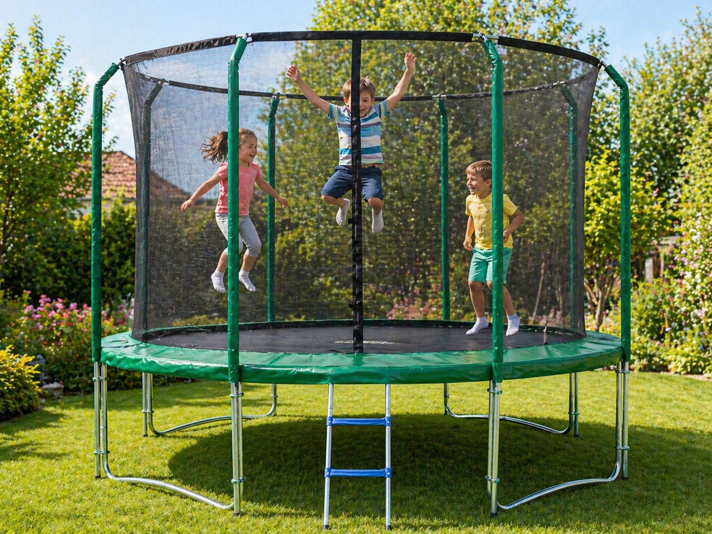 Trampoline 366 cm jardin avec filet intérieur renforcé acier 150 kg