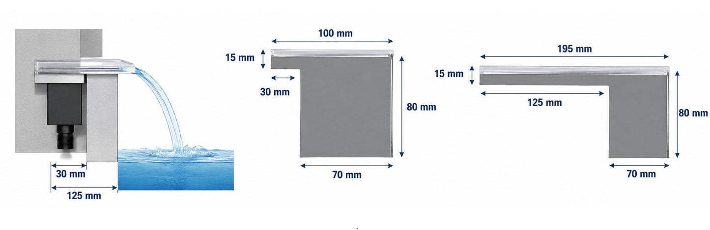 Cascade lame d'eau piscine 1200 mm en méthacrylate