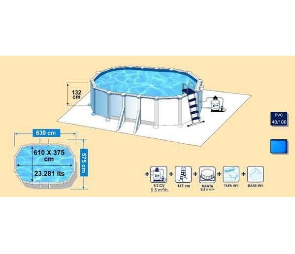 Piscine hors sol ovale GRE Atlantis 610x375x132 cm avec filtre à sable
