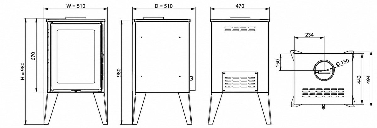 Poêle à Bois Greenheiss M20 ECO 7,47 kW Noir A+