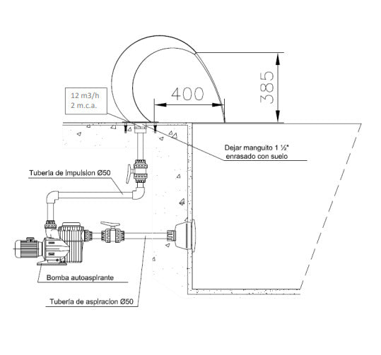 Cascade piscine inox 350 mm AISI 304 Effet lame d’eau moderne