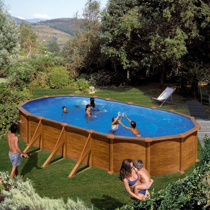 Piscine amovible Pacific Oval de Gre imitation bois 500x300x120 cm
