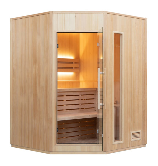 Sauna Finlandais d'Angle ZEN 3 Places Harvia 4,5 kW LED