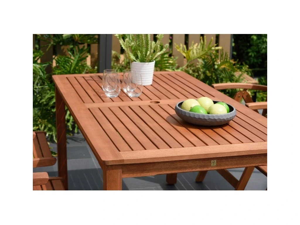 Table de jardin eucalyptus 150 cm exterieur resistant eau soleil FSC