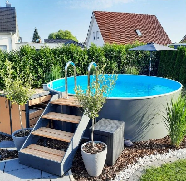 Piscine hors sol Azuro 3,55 m grise avec filtre et Échelle