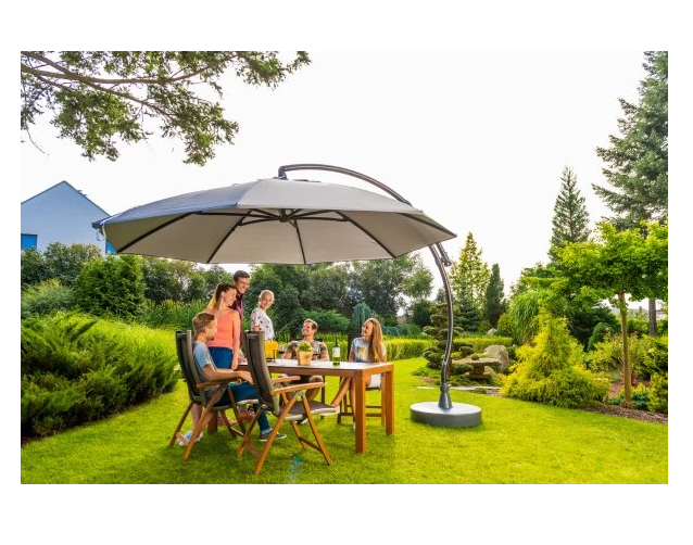 Parasol Déporté 375 cm Anthracite avec Base Grand Parasol Terrasse