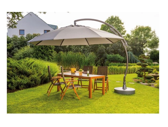 Parasol Déporté 375 cm Anthracite avec Base Grand Parasol Terrasse