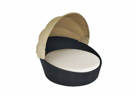 Lit Balinais de Jardin avec Auvent Bain de Soleil Rond en Rotin Ø158 cm
