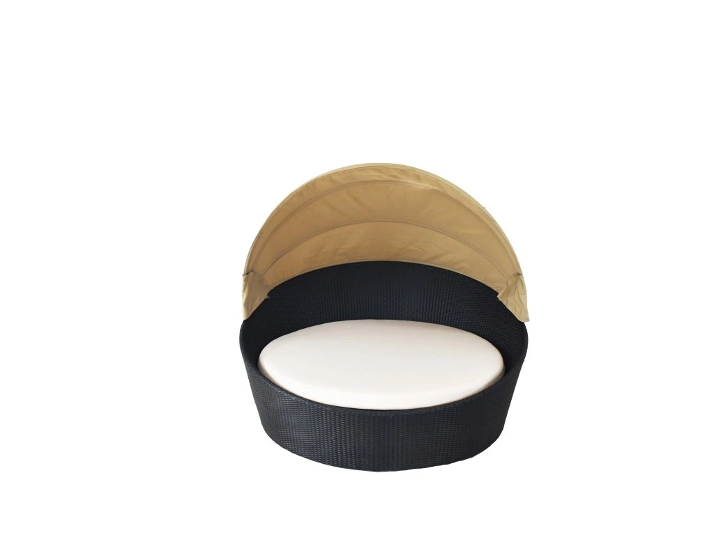 Lit Balinais de Jardin avec Auvent Bain de Soleil Rond en Rotin Ø158 cm