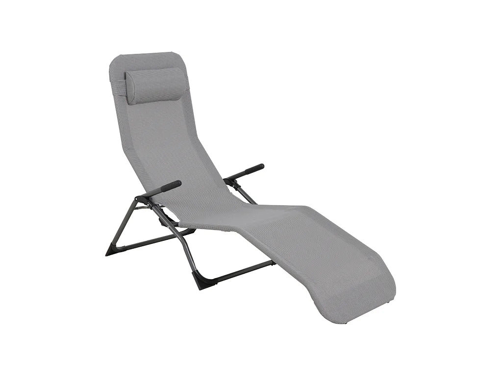 Bain de soleil pliant en aluminium gris avec appui-tête