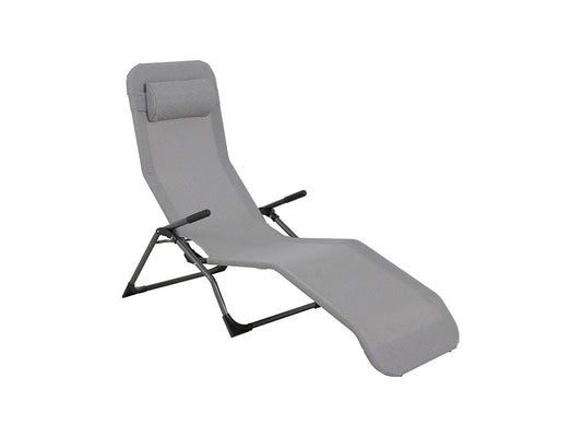 Bain de soleil pliant en aluminium gris avec appui-tête
