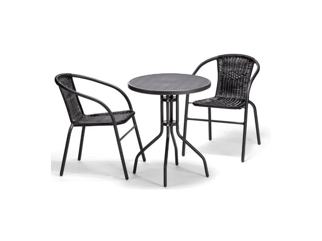 Salon de balcon Lydia noir 2 personnes avec table ronde et 2 chaises