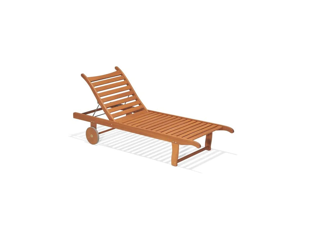 Bain de soleil ORLANDO en bois d'eucalyptus avec roulettes inclinable