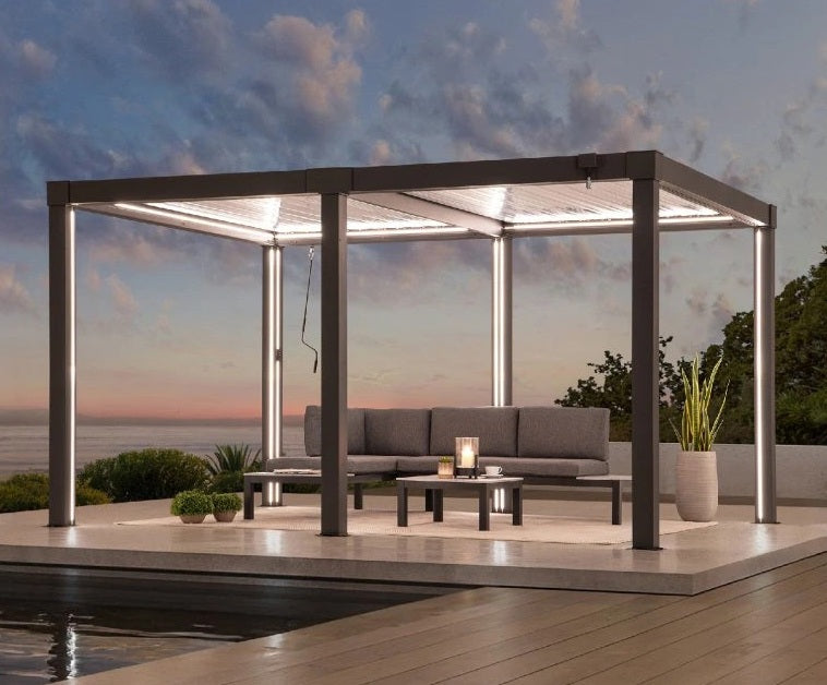 Pergola extérieure Matterhorn 406x306 cm LED toit à lames