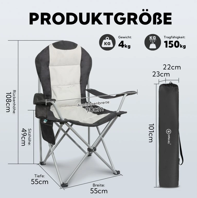 Chaise Pliante Camping Dossier Haut 150 kg Blanche