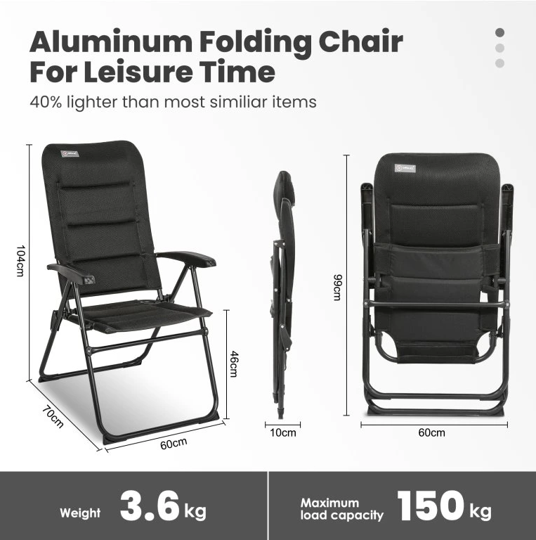 Chaise Camping Pliante Inclinable Aluminium 150 kg