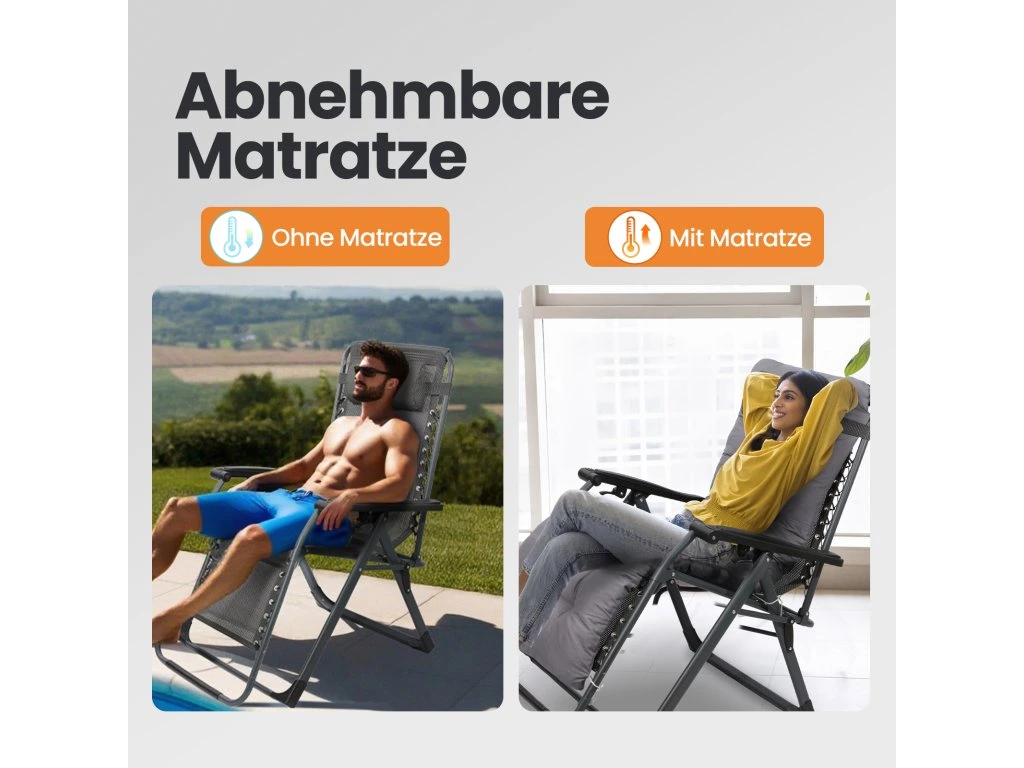 Chaise Zéro Gravité Pliante 180 kg Gris Foncé Jardin Terrasse Camping