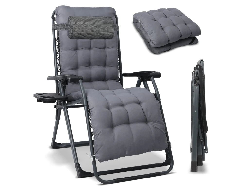 Chaise Zéro Gravité Pliante 180 kg Gris Foncé Jardin Terrasse Camping