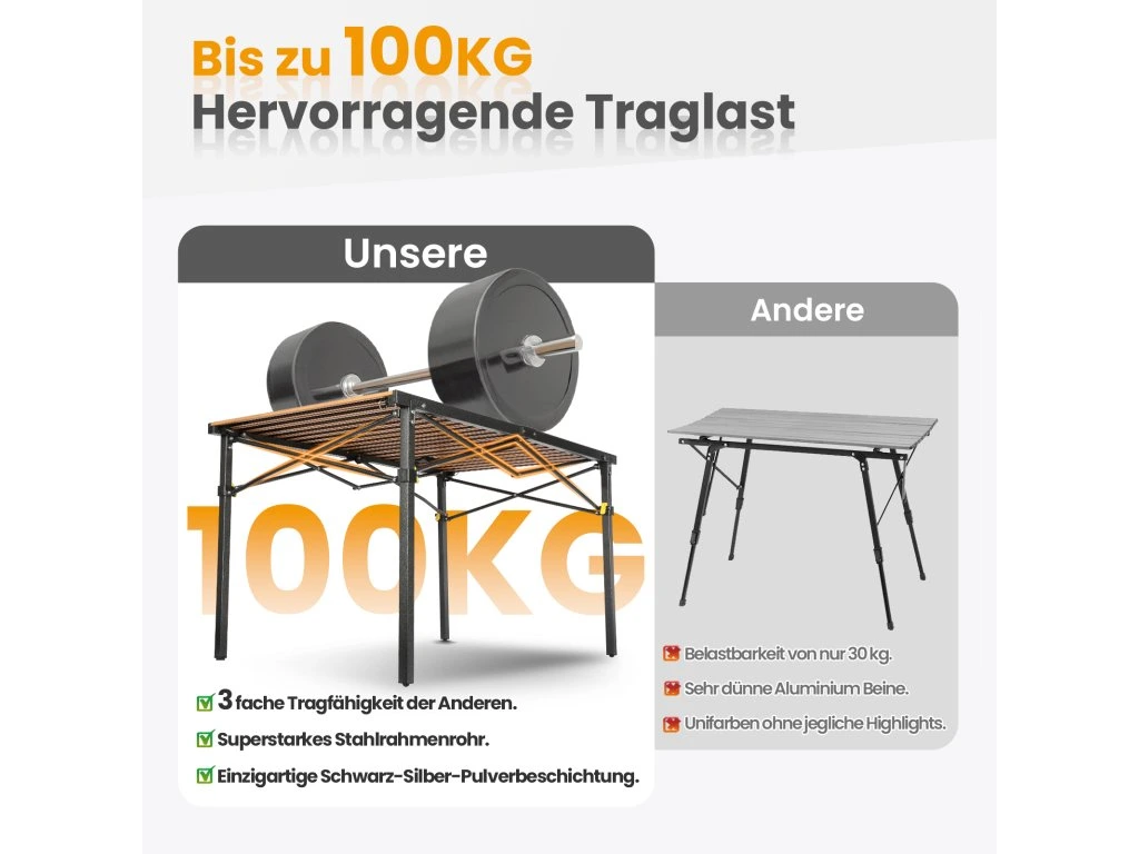 Table pliante camping 180 cm robuste extérieure 6 personnes portable
