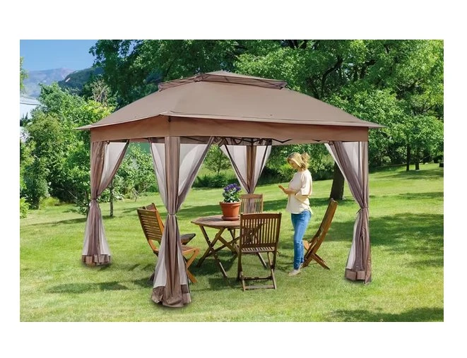 Tonnelle de jardin pliante 3x3 m Vista marron avec moustiquaires