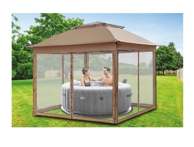 Tonnelle de jardin pliante 3x3 m Vista marron avec moustiquaires