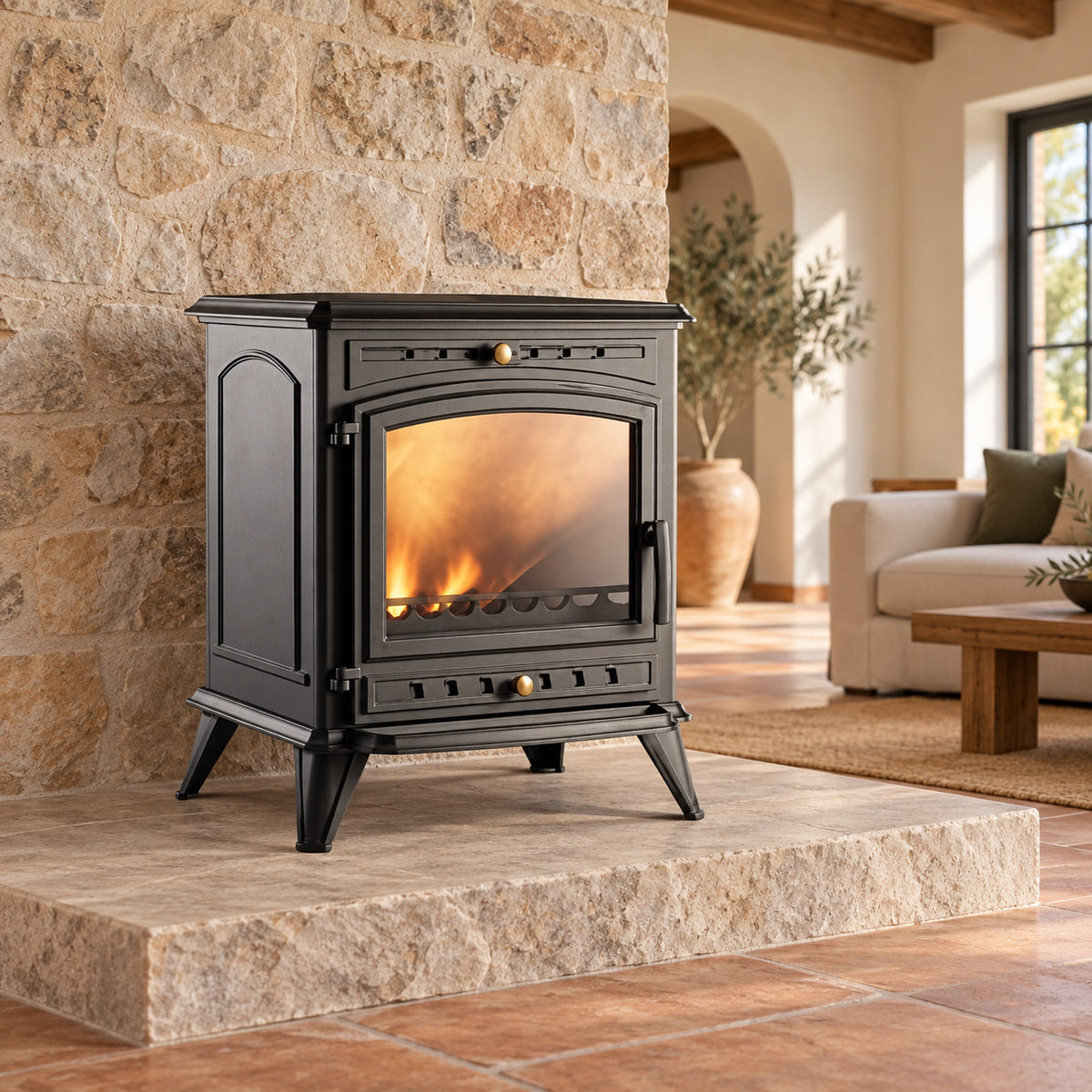 Poêle à bois en fonte 10 kW à double combustion