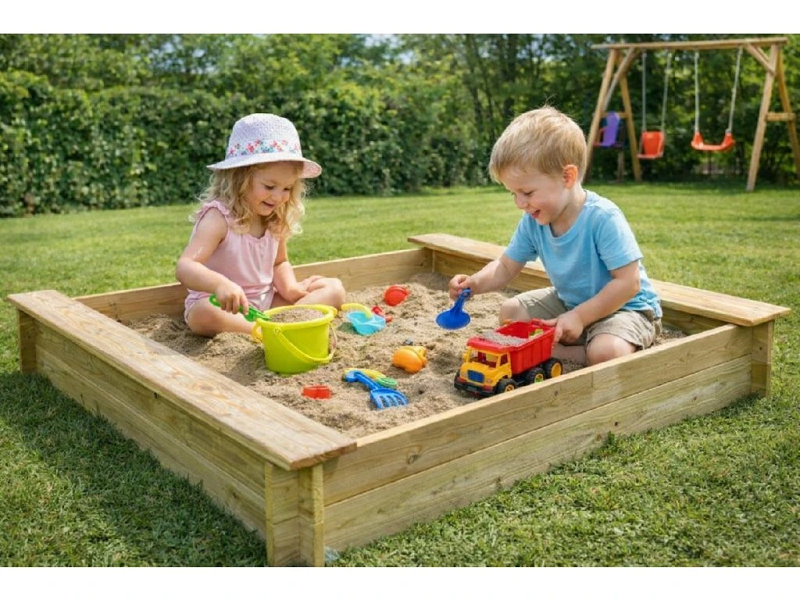 Bac à sable enfant 120x120 cm avec bancs pour jardin