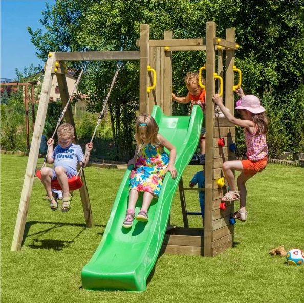 Aire de jeux jardin avec toboggan balançoire enfants extérieur