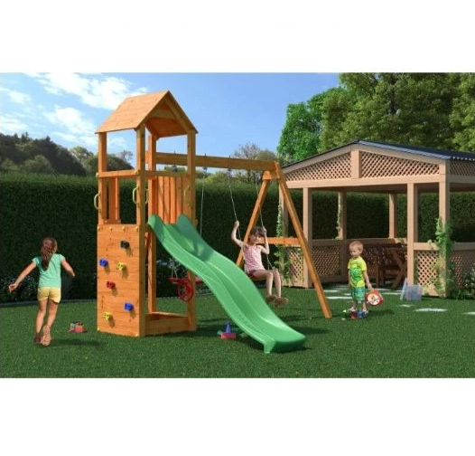 Aire de jeux extérieure enfants toboggan balançoires PLAY 006 jardin