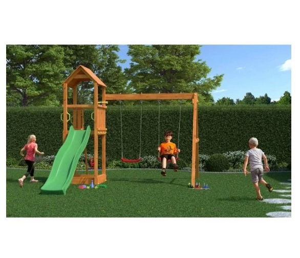 Aire de jeux extérieure enfants toboggan balançoires PLAY 006 jardin