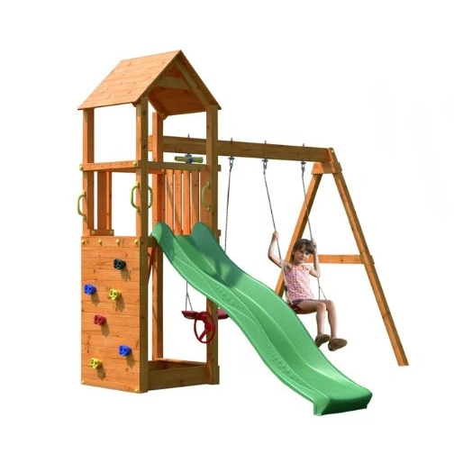 Aire de jeux extérieure enfants toboggan balançoires PLAY 006 jardin