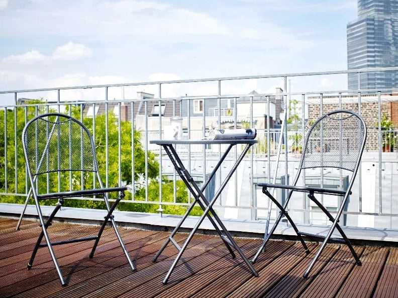 Salon de jardin pliable 2 places, table 70x70 cm et 2 chaises en métal