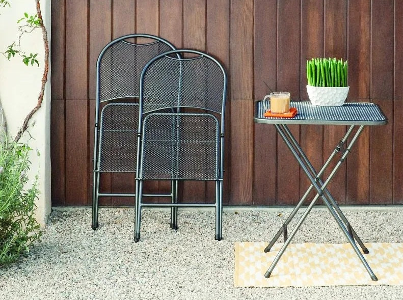 Salon de jardin pliable 2 places, table 70x70 cm et 2 chaises en métal