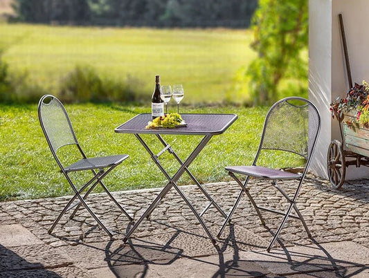 Salon de jardin pliable 2 places, table 70x70 cm et 2 chaises en métal