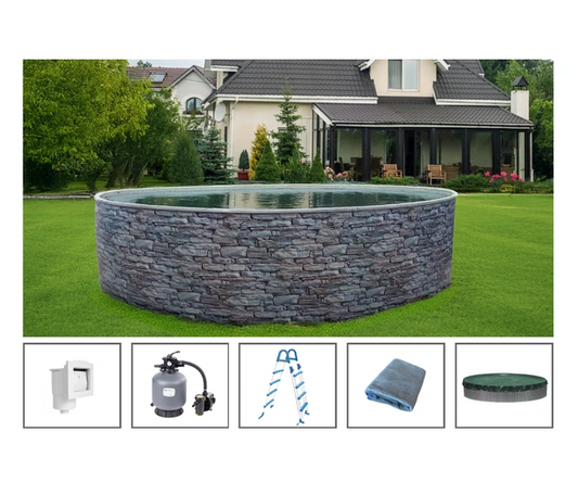 Piscine hors sol ronde 5 m x 1,2 m Azuro aspect pierre kit complet