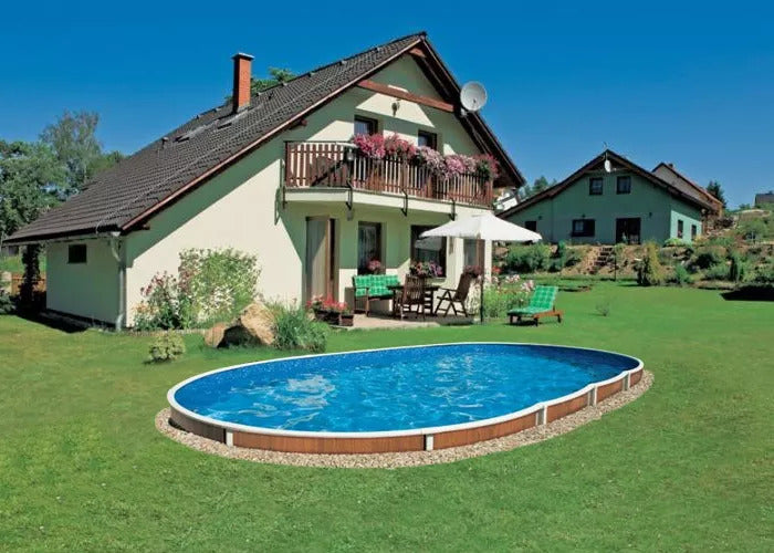 Piscine ovale semi-enterrée en bois Azuro 9,1 x 4,6 x 1,2 m