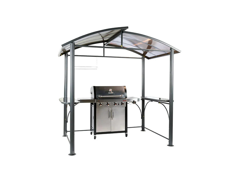 Abri barbecue en acier avec toit rigide et 2 étagères 236 x 150 x 235 cm