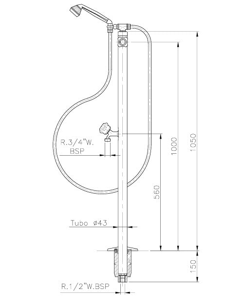 Douche piscine inox 304 avec douchette et rince-pieds