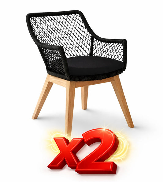 Chaise de jardin extérieur lot de 2 avec coussin noir résistante