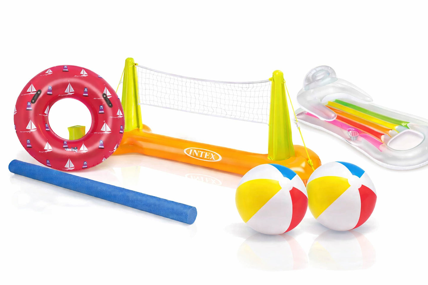 Kit Jeux Piscine 5 en 1 avec Filet Volleyball, Matelas Gonflable et Ballons de Plage