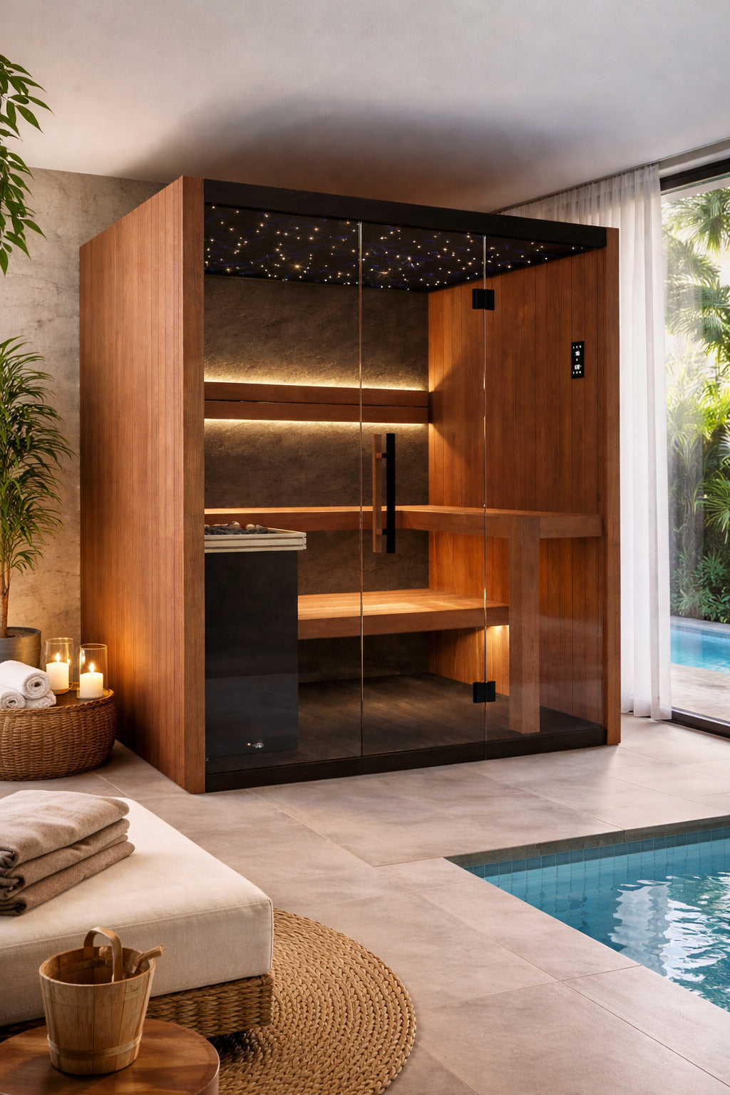 Sauna finlandais intérieur pour 4 personnes, 6 kW avec Wi-Fi