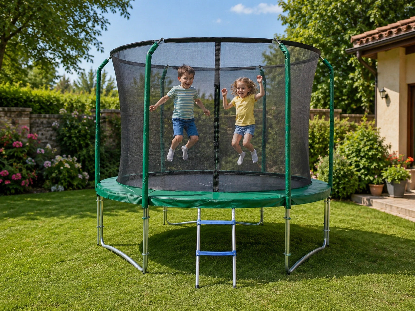 Trampoline Jardin 305 cm avec Filet et Échelle