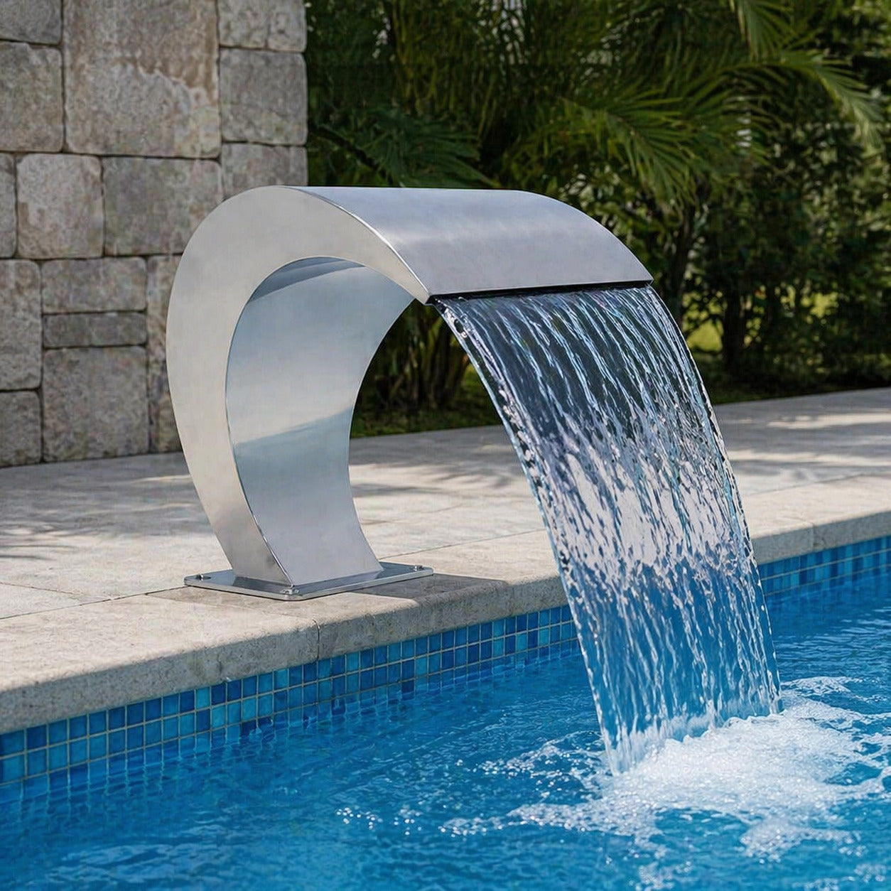 Cascade piscine inox 350 mm AISI 304 Effet lame d’eau moderne